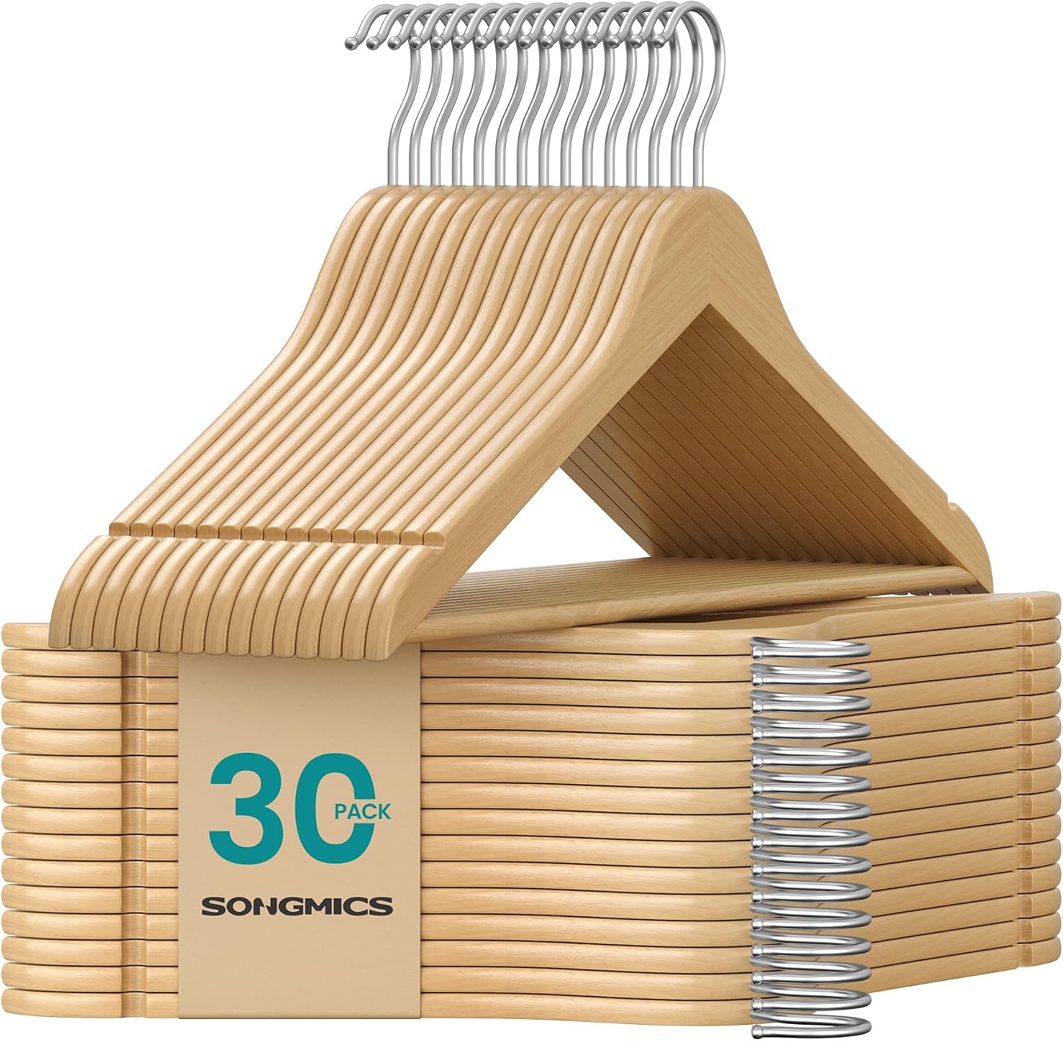 image:imageSONGMICS Wooden Hangers 50 Pack Basic Wood Clothes Hangers Space SavingNatural Beige