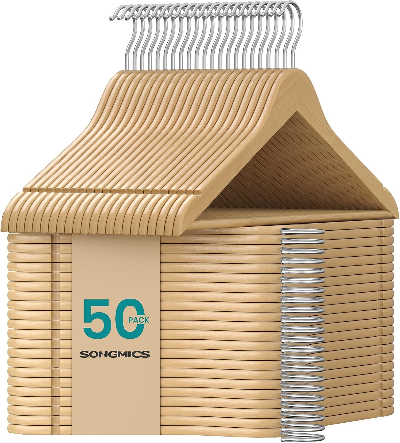 image:imageSONGMICS Wooden Hangers 50 Pack Basic Wood Clothes Hangers Space SavingNatural Beige