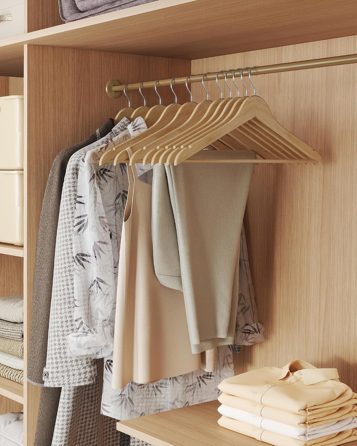 image:imageSONGMICS Wooden Hangers 50 Pack Basic Wood Clothes Hangers Space SavingNatural Beige