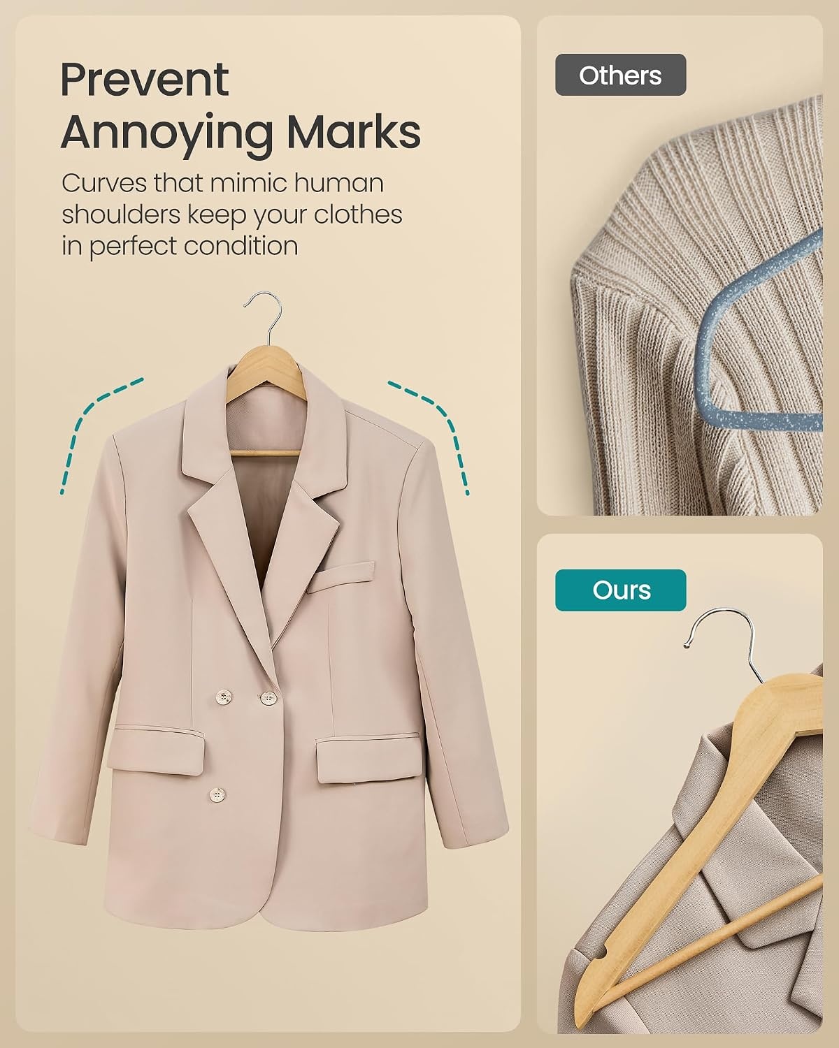 image:imageSONGMICS Wooden Hangers 50 Pack Basic Wood Clothes Hangers Space SavingNatural Beige
