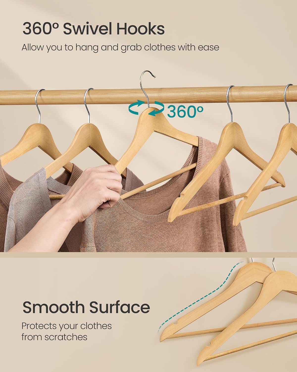 image:imageSONGMICS Wooden Hangers 50 Pack Basic Wood Clothes Hangers Space SavingNatural Beige