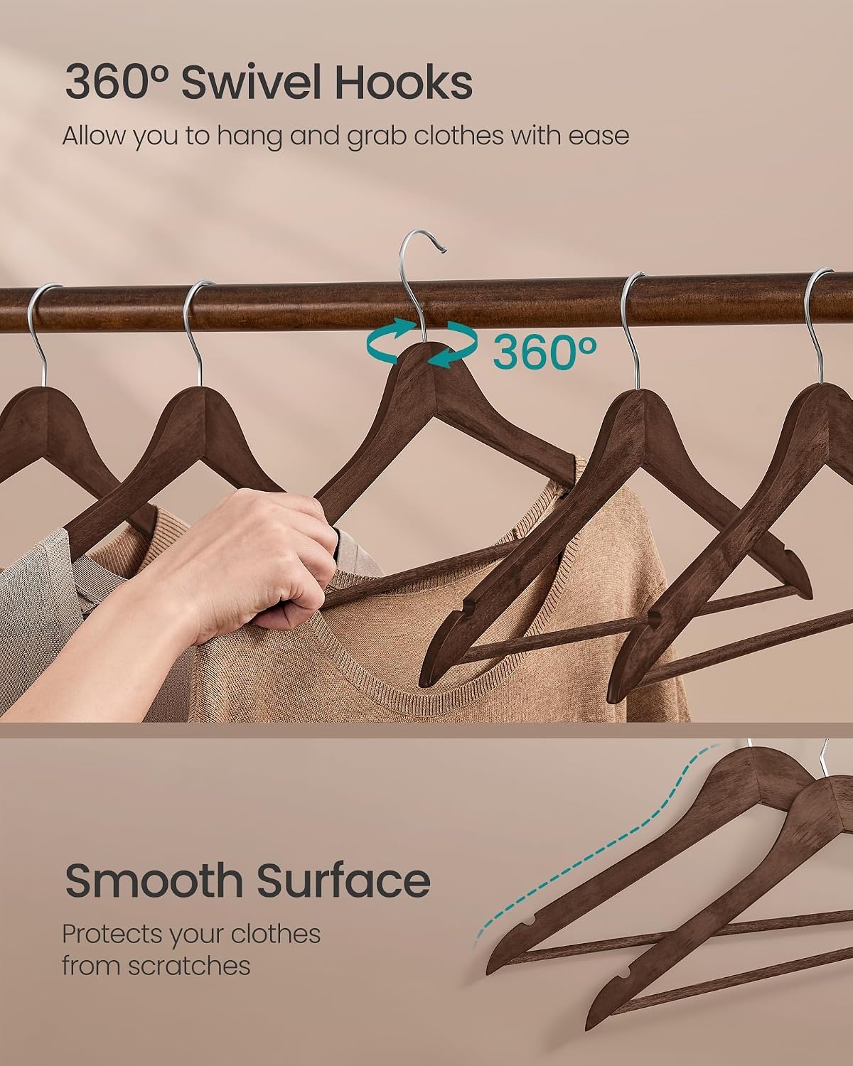 image:imageSONGMICS Wooden Hangers 50 Pack Basic Wood Clothes Hangers Space SavingWalnut Brown