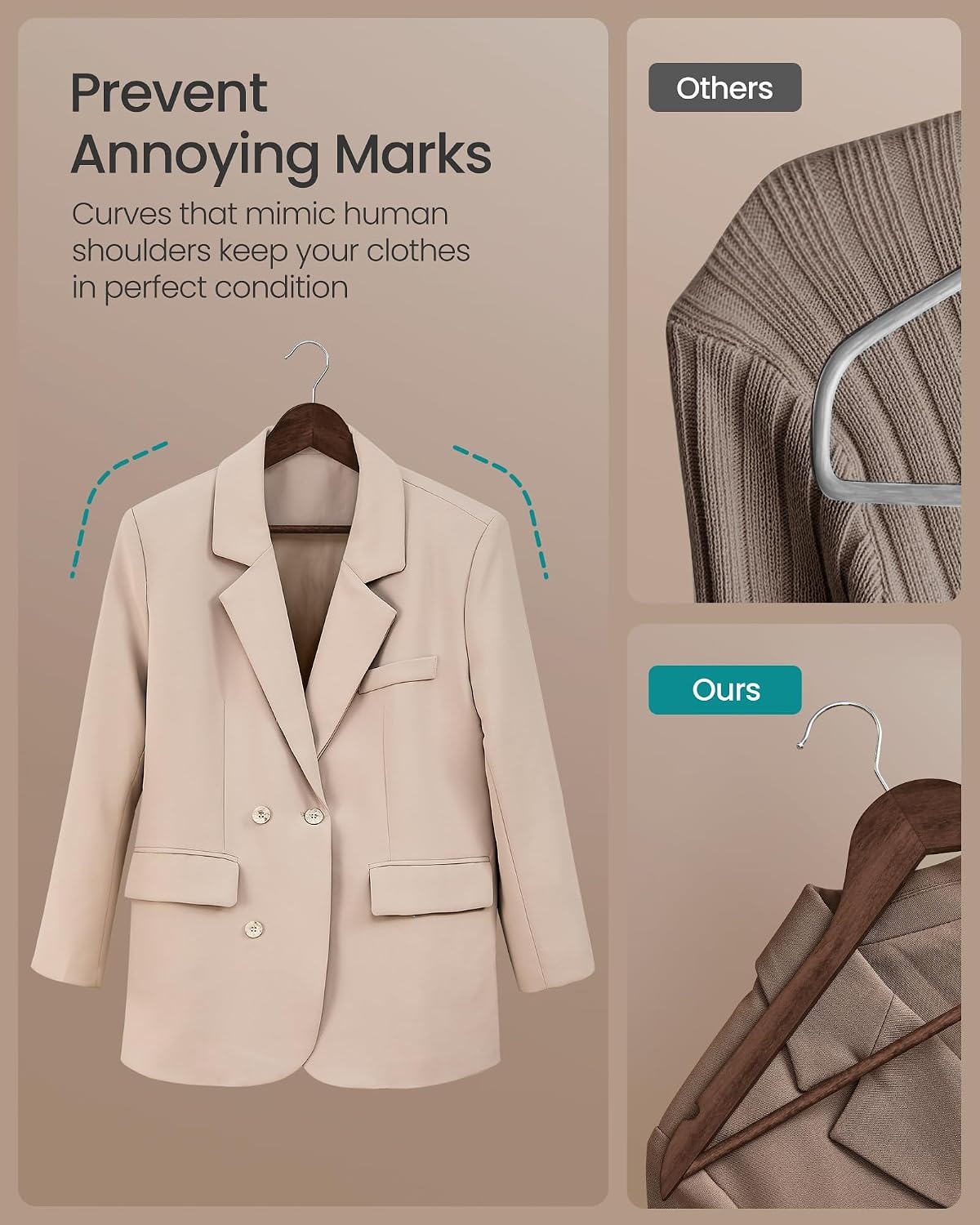 image:imageSONGMICS Wooden Hangers 50 Pack Basic Wood Clothes Hangers Space SavingWalnut Brown