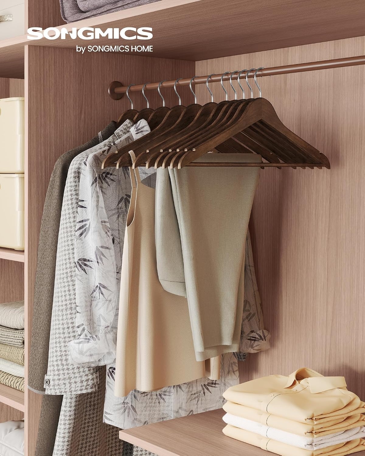 image:imageSONGMICS Wooden Hangers 50 Pack Basic Wood Clothes Hangers Space SavingWalnut Brown