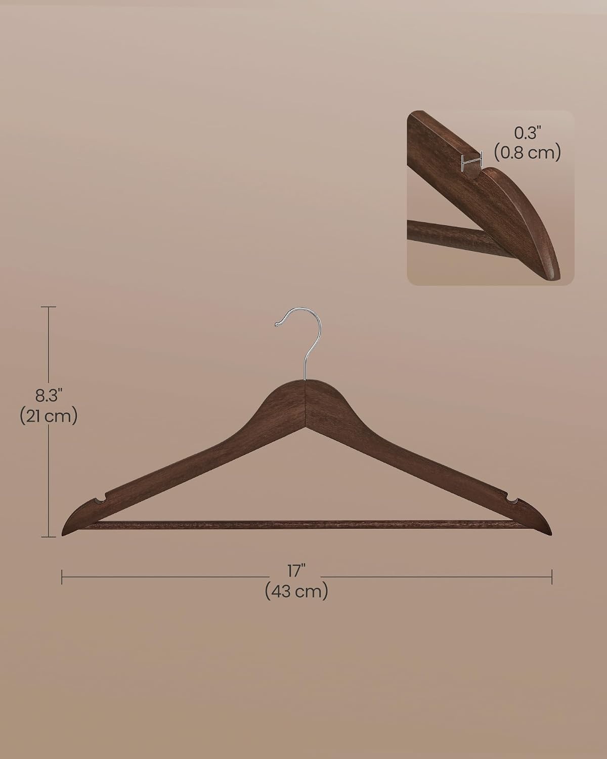 image:imageSONGMICS Wooden Hangers 50 Pack Basic Wood Clothes Hangers Space SavingWalnut Brown