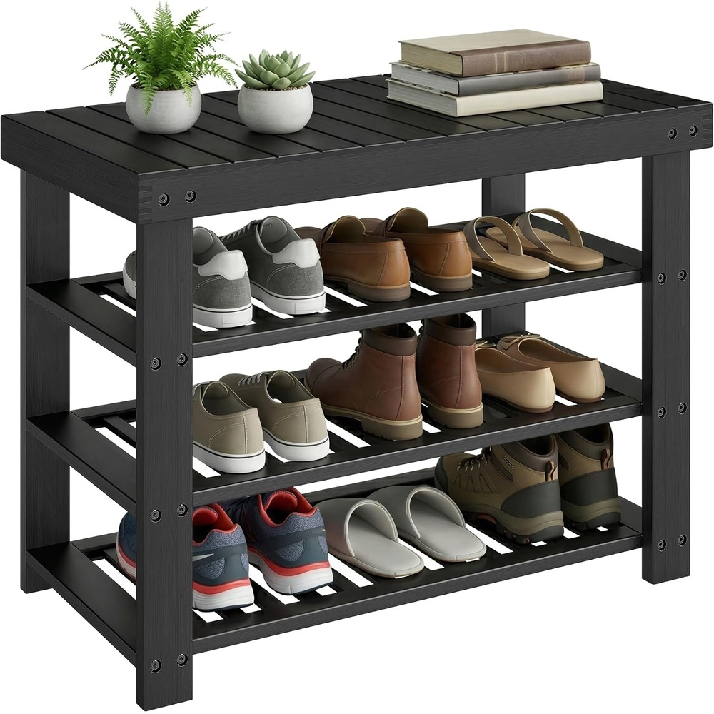 image:imageSONGMICS Bamboo Shoe Bench with Seat 113 x 352 x 205 InchesInk Black