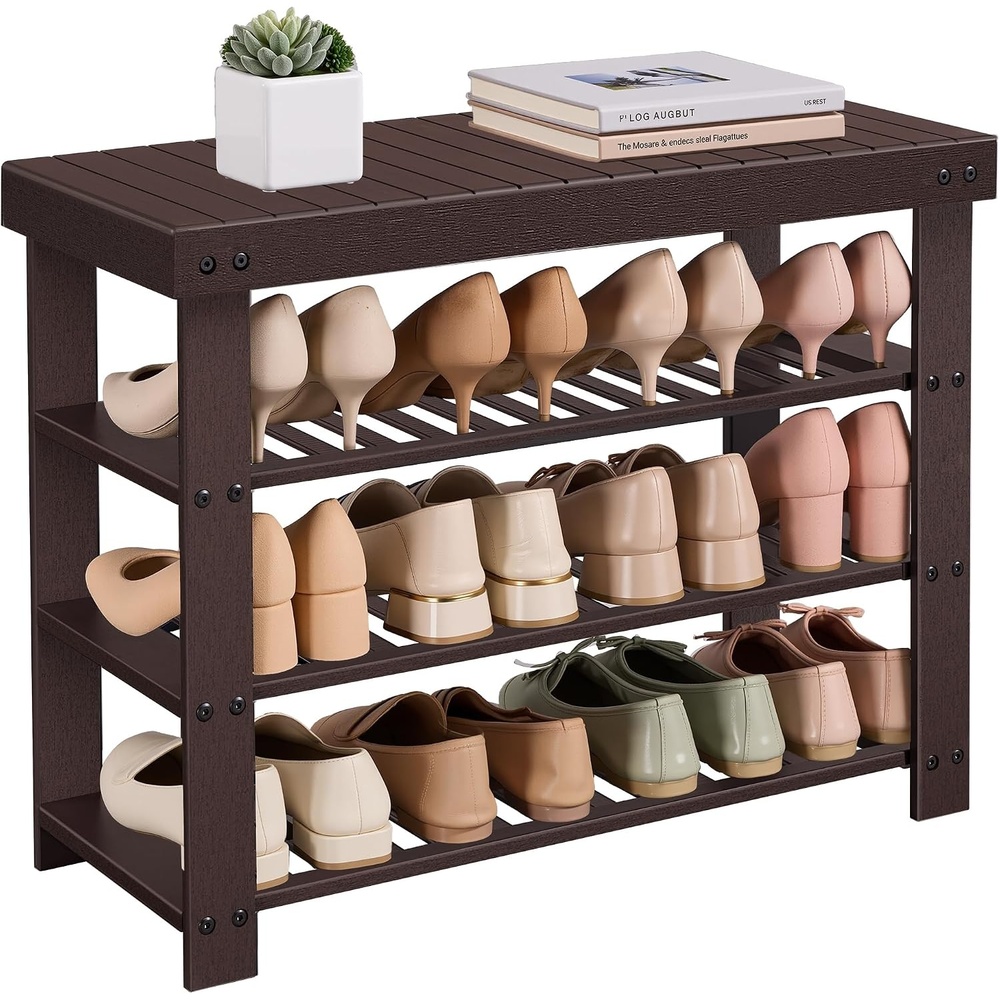 image:imageSONGMICS Bamboo Shoe Bench with Seat 113 x 352 x 205 InchesRustic Walnut
