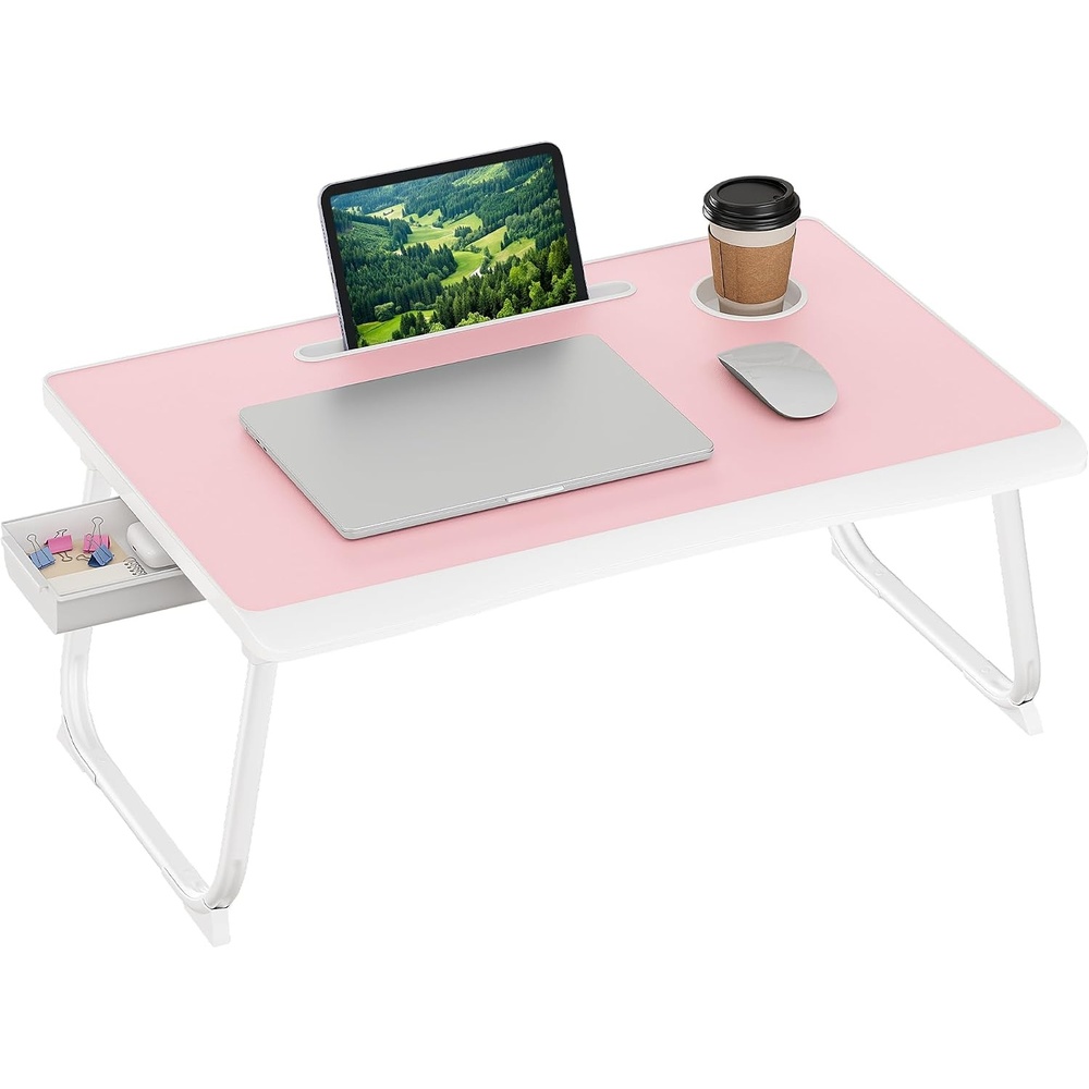 image:imageSONGMICS Foldable Lap Desk Portable Bed Desk Table Tray wCup Holder TrayJelly Pink