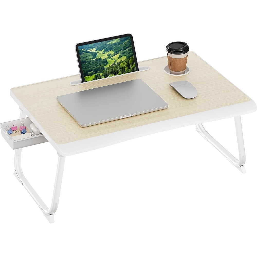 image:imageSONGMICS Foldable Lap Desk Portable Bed Desk Table Tray wCup Holder TrayNatural