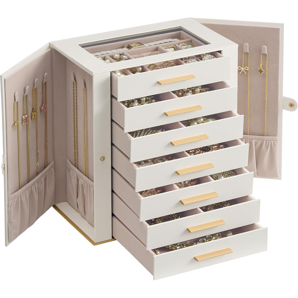 image:imageSONGMICS Jewelry Box for Women 3Tier Jewelry Organizer with DrawersCream Tan