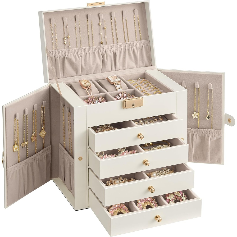image:imageSONGMICS Jewelry Box for Women 3Tier Jewelry Organizer with DrawersCream White