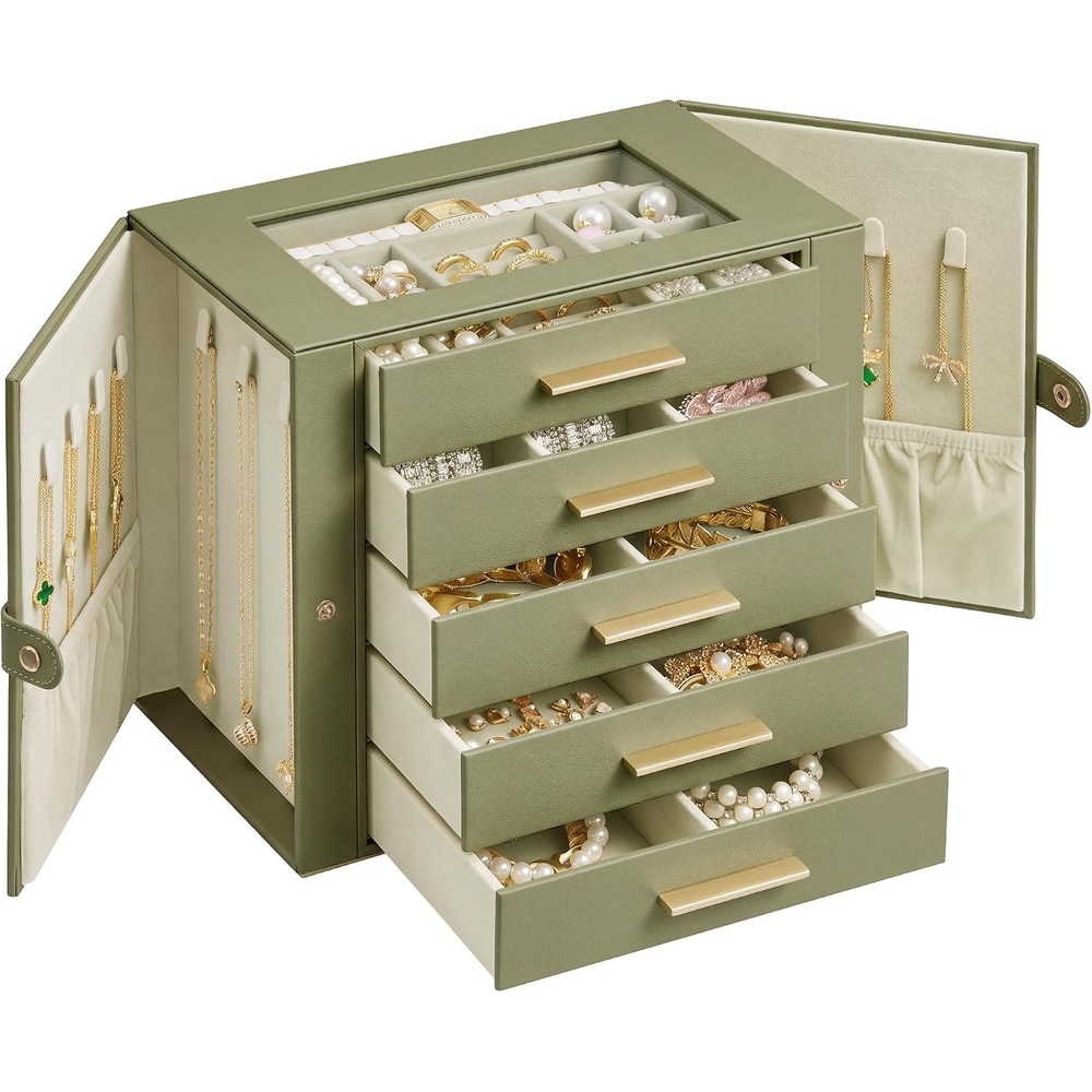 image:imageSONGMICS Jewelry Box for Women 3Tier Jewelry Organizer with DrawersGreen White