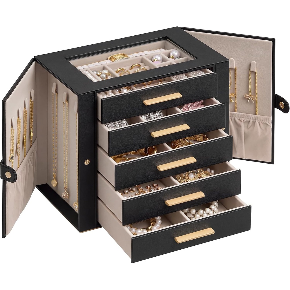 image:imageSONGMICS Jewelry Box for Women 3Tier Jewelry Organizer with DrawersTan Black