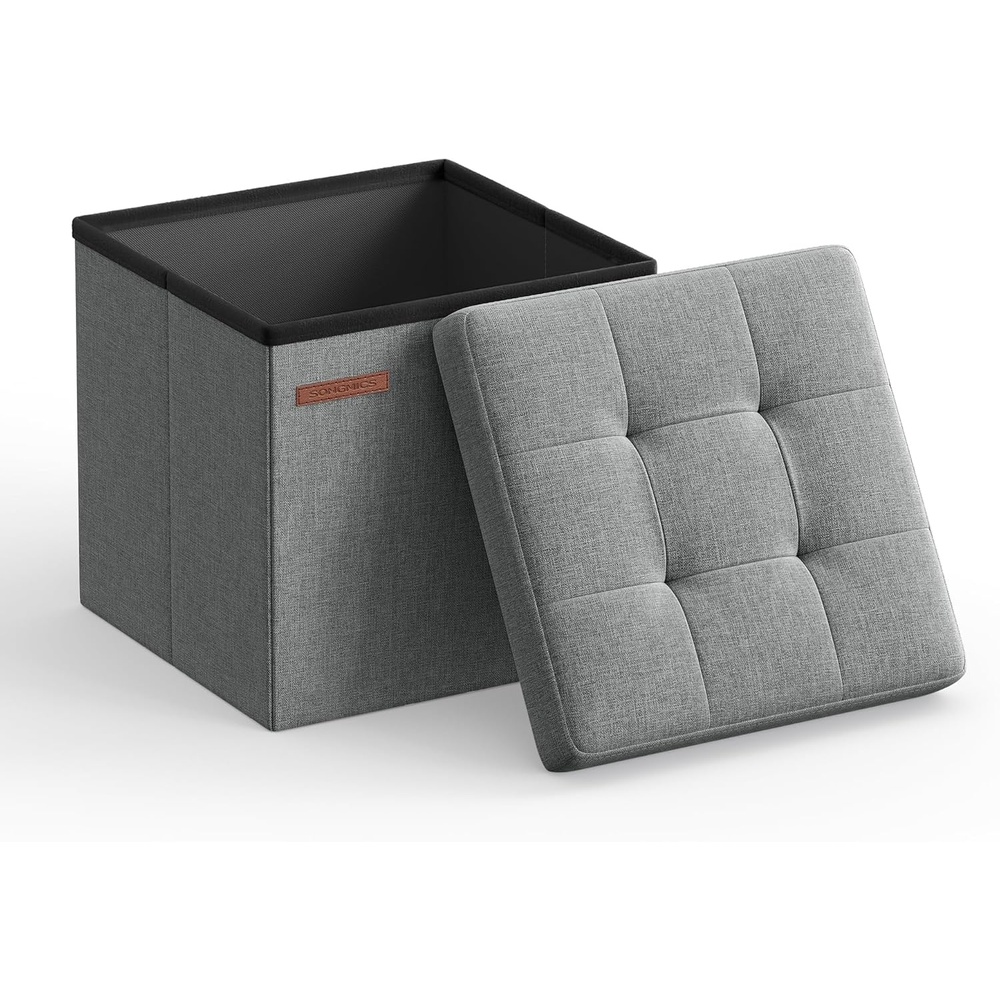 image:imageSONGMICS Small Folding Storage Ottoman 118 x 118 x 118 inLight Gray