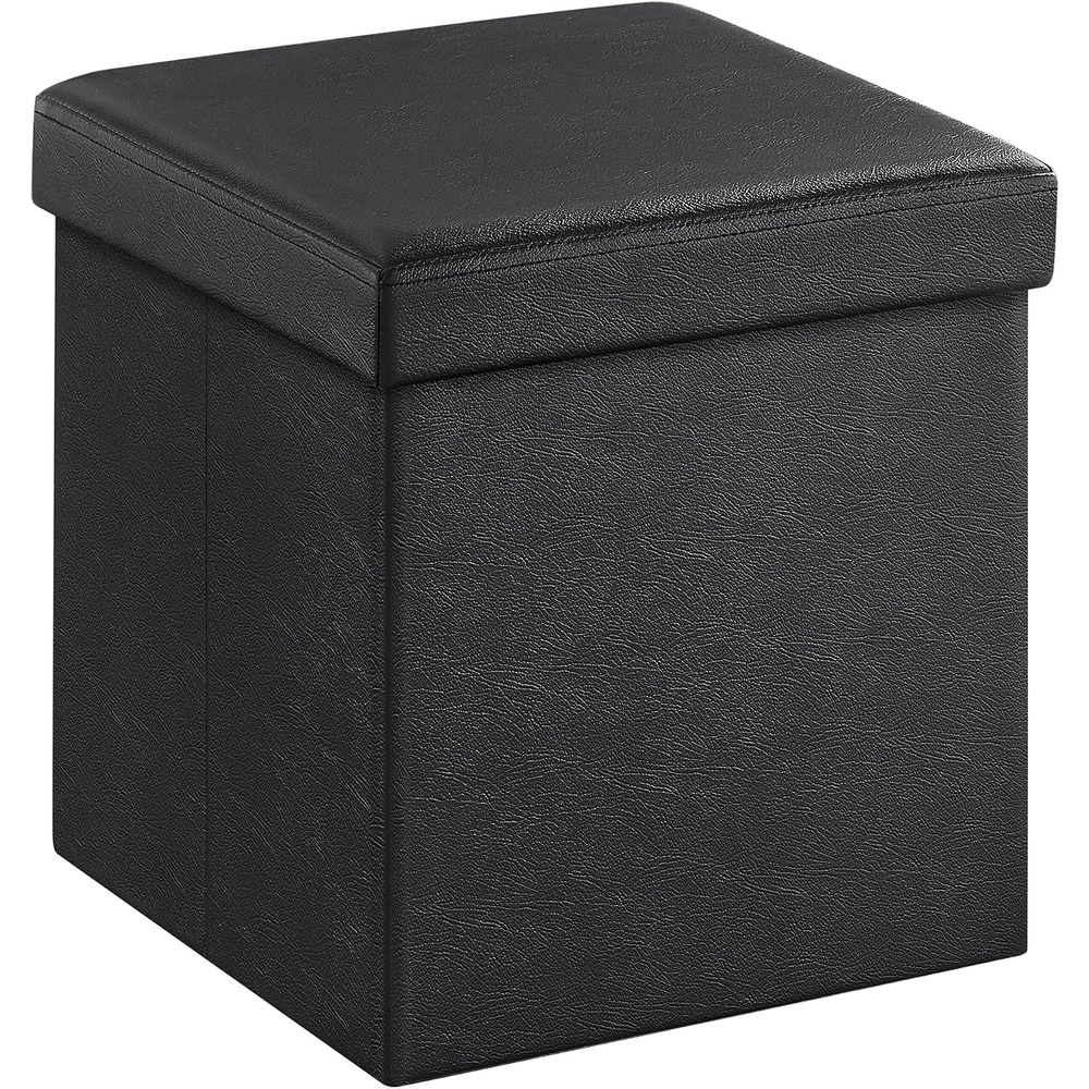 image:imageSONGMICS Storage Ottoman Foldable PU Leather Footrest 15 x 15 x 15 InchBlack