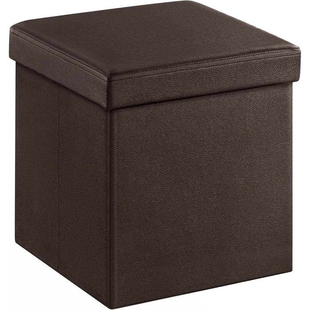 image:imageSONGMICS Storage Ottoman Foldable PU Leather Footrest 15 x 15 x 15 InchBrown