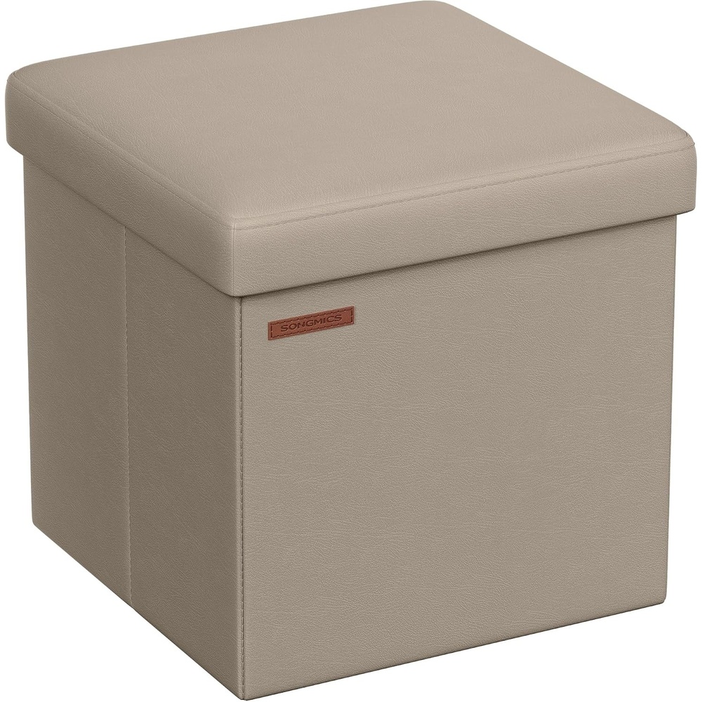 image:imageSONGMICS Storage Ottoman Foldable PU Leather Footrest 15 x 15 x 15 InchCamel Brown