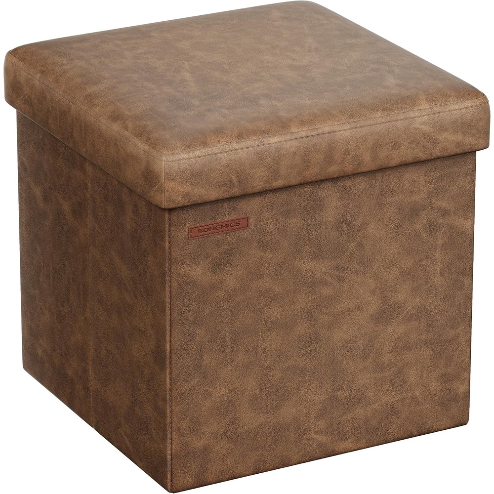 image:imageSONGMICS Storage Ottoman Foldable PU Leather Footrest 15 x 15 x 15 InchCoffee Brown
