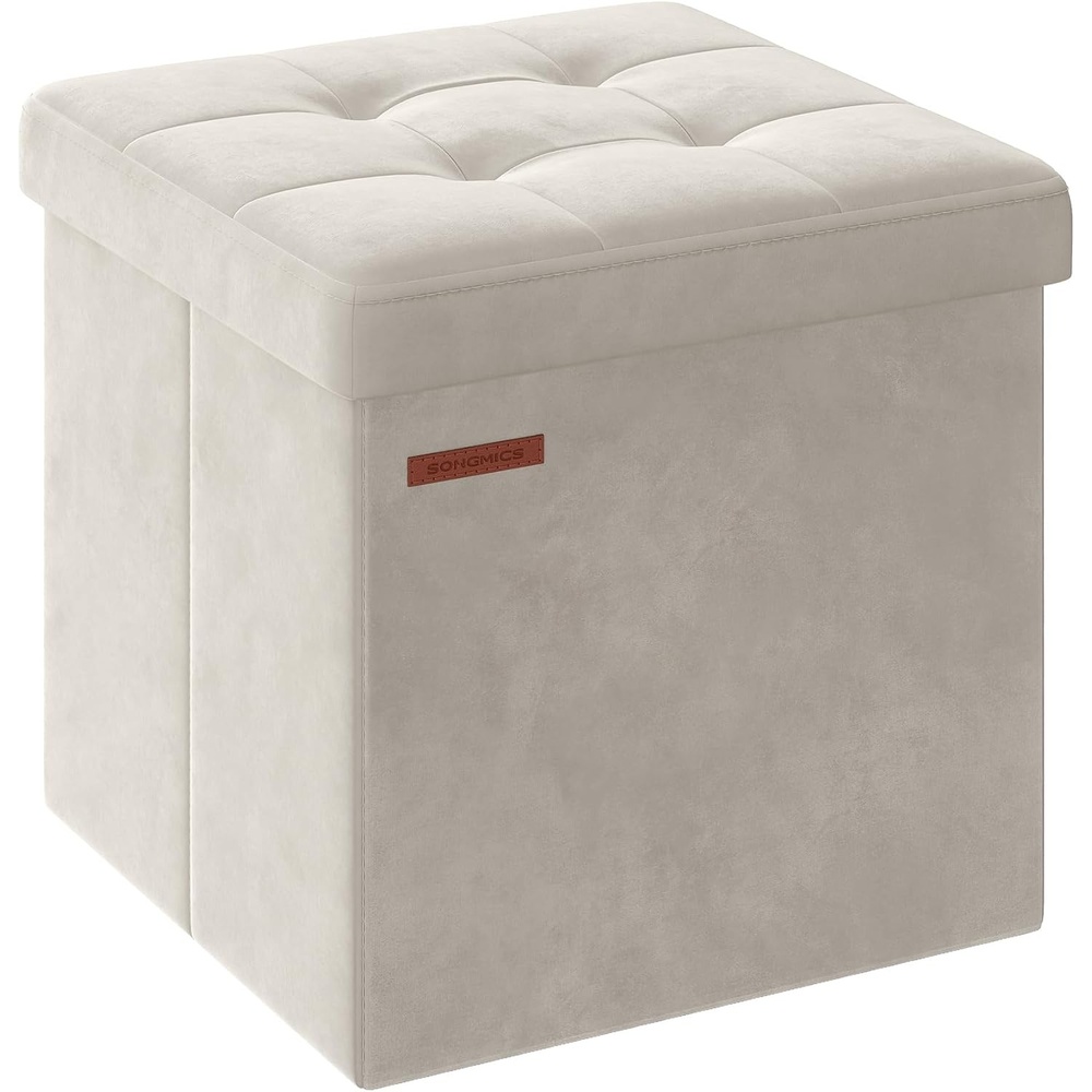 image:imageSONGMICS Storage Ottoman Foldable PU Leather Footrest 15 x 15 x 15 InchCream White