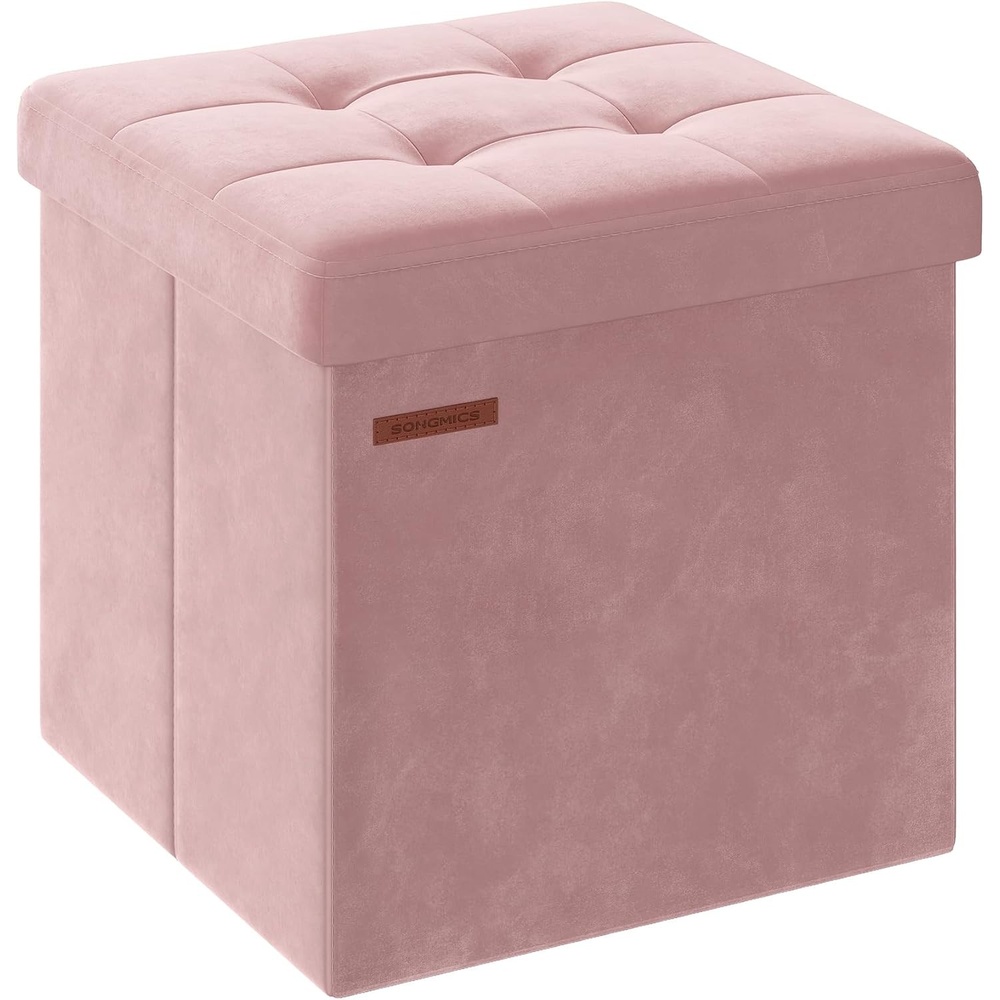 image:imageSONGMICS Storage Ottoman Foldable PU Leather Footrest 15 x 15 x 15 InchJelly Pink