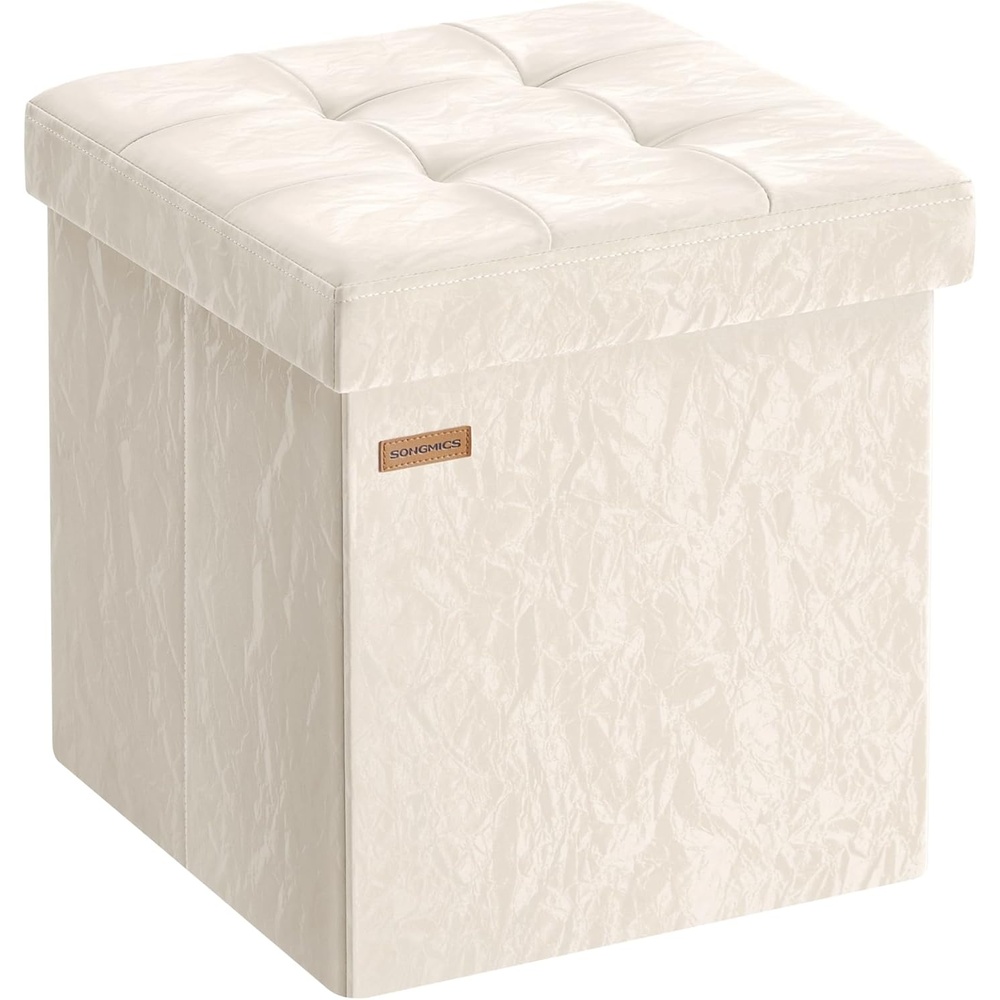 image:imageSONGMICS Storage Ottoman Foldable PU Leather Footrest 15 x 15 x 15 InchWhite Wthout Legs