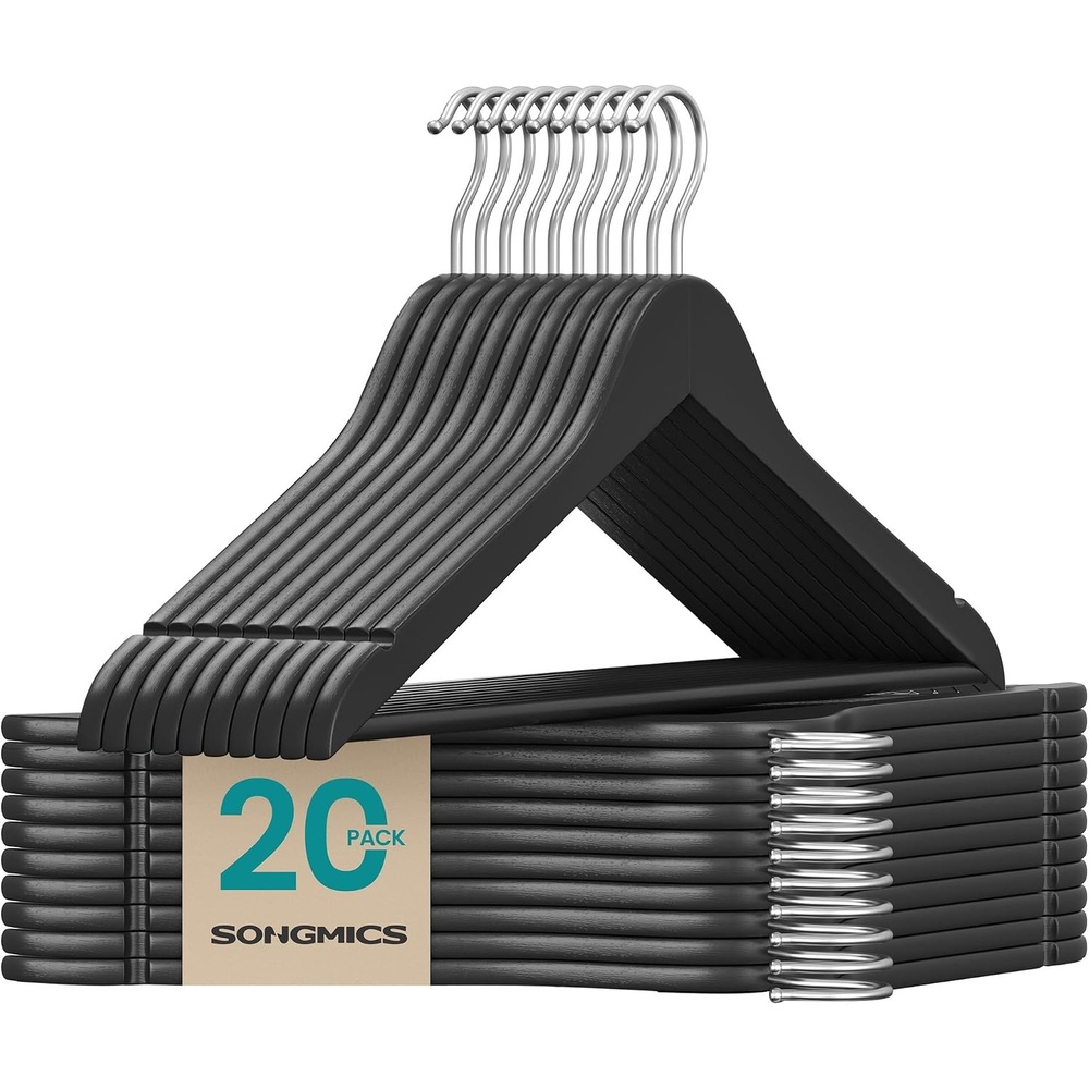 image:imageSONGMICS Wooden Hangers 50 Pack Basic Wood Clothes Hangers Space SavingInk Black