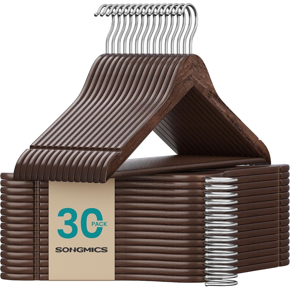 image:imageSONGMICS Wooden Hangers 50 Pack Basic Wood Clothes Hangers Space SavingWalnut Brown