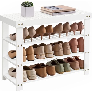 SONGMICS Bamboo Shoe Bench with Seat, 11.3 x 35.2 x 20.5 Inches(Cloud White)