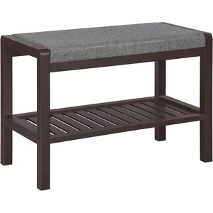 SONGMICS Bamboo Shoe Bench with Seat, 11.3 x 35.2 x 20.5 Inches(Gray + Brown)