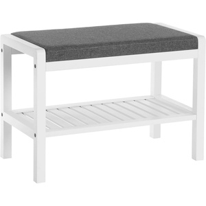 SONGMICS Bamboo Shoe Bench with Seat, 11.3 x 35.2 x 20.5 Inches(Gray + White)