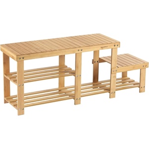 SONGMICS Bamboo Shoe Bench with Seat, 11.3 x 35.2 x 20.5 Inches(Light Bamboo)