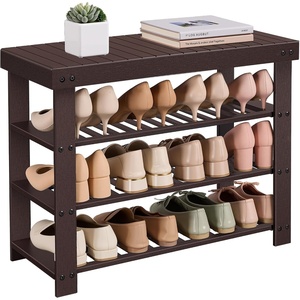 SONGMICS Bamboo Shoe Bench with Seat, 11.3 x 35.2 x 20.5 Inches(Rustic Walnut)