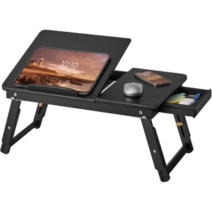 SONGMICS Foldable Lap Desk, Portable Bed Desk Table Tray w/Cup Holder Tray(Black)