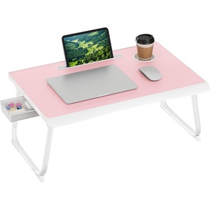 SONGMICS Foldable Lap Desk, Portable Bed Desk Table Tray w/Cup Holder Tray(Jelly Pink)
