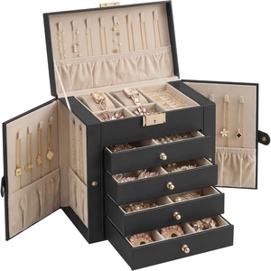 SONGMICS Jewelry Box for Women, 3-Tier Jewelry Organizer with Drawers(Black)