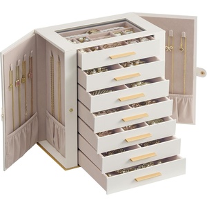 SONGMICS Jewelry Box for Women, 3-Tier Jewelry Organizer with Drawers(Cream + Tan)