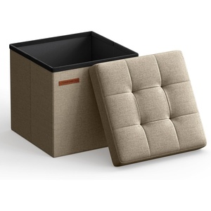 SONGMICS Small Folding Storage Ottoman, 11.8 x 11.8 x 11.8 in(Camel Brown)