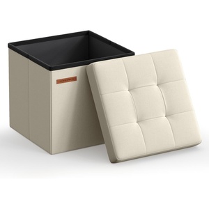 SONGMICS Small Folding Storage Ottoman, 11.8 x 11.8 x 11.8 in(Cream White)