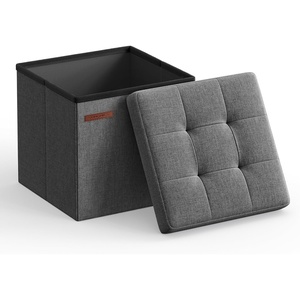 SONGMICS Small Folding Storage Ottoman, 11.8 x 11.8 x 11.8 in(Dark Gray)