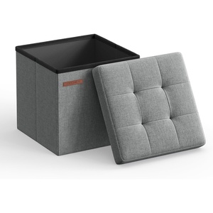 SONGMICS Small Folding Storage Ottoman, 11.8 x 11.8 x 11.8 in(Light Gray)