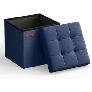 SONGMICS Small Folding Storage Ottoman, 11.8 x 11.8 x 11.8 in(Linen-look Fabric)