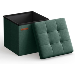 SONGMICS Small Folding Storage Ottoman, 11.8 x 11.8 x 11.8 in(Retro Green)