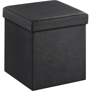 SONGMICS Storage Ottoman, Foldable PU Leather Footrest, 15 x 15 x 15 Inch(Black)