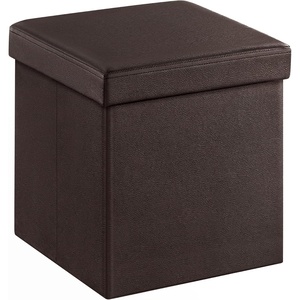 SONGMICS Storage Ottoman, Foldable PU Leather Footrest, 15 x 15 x 15 Inch(Brown)