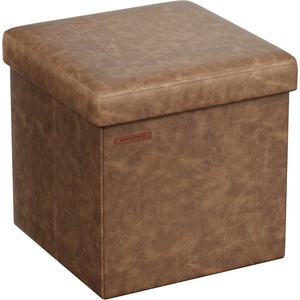SONGMICS Storage Ottoman, Foldable PU Leather Footrest, 15 x 15 x 15 Inch(Coffee Brown)