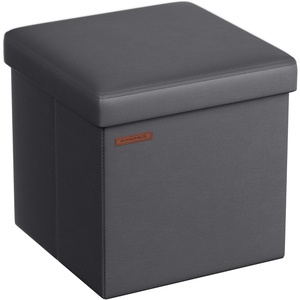 SONGMICS Storage Ottoman, Foldable PU Leather Footrest, 15 x 15 x 15 Inch(Dark Gray)