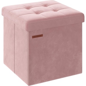 SONGMICS Storage Ottoman, Foldable PU Leather Footrest, 15 x 15 x 15 Inch(Jelly Pink)