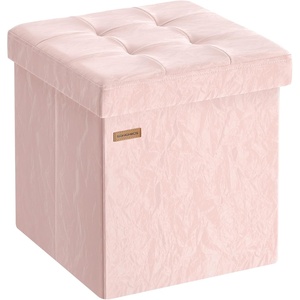 SONGMICS Storage Ottoman, Foldable PU Leather Footrest, 15 x 15 x 15 Inch(Pink (Wthout Legs))