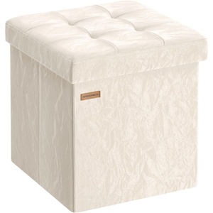SONGMICS Storage Ottoman, Foldable PU Leather Footrest, 15 x 15 x 15 Inch(White (Wthout Legs))