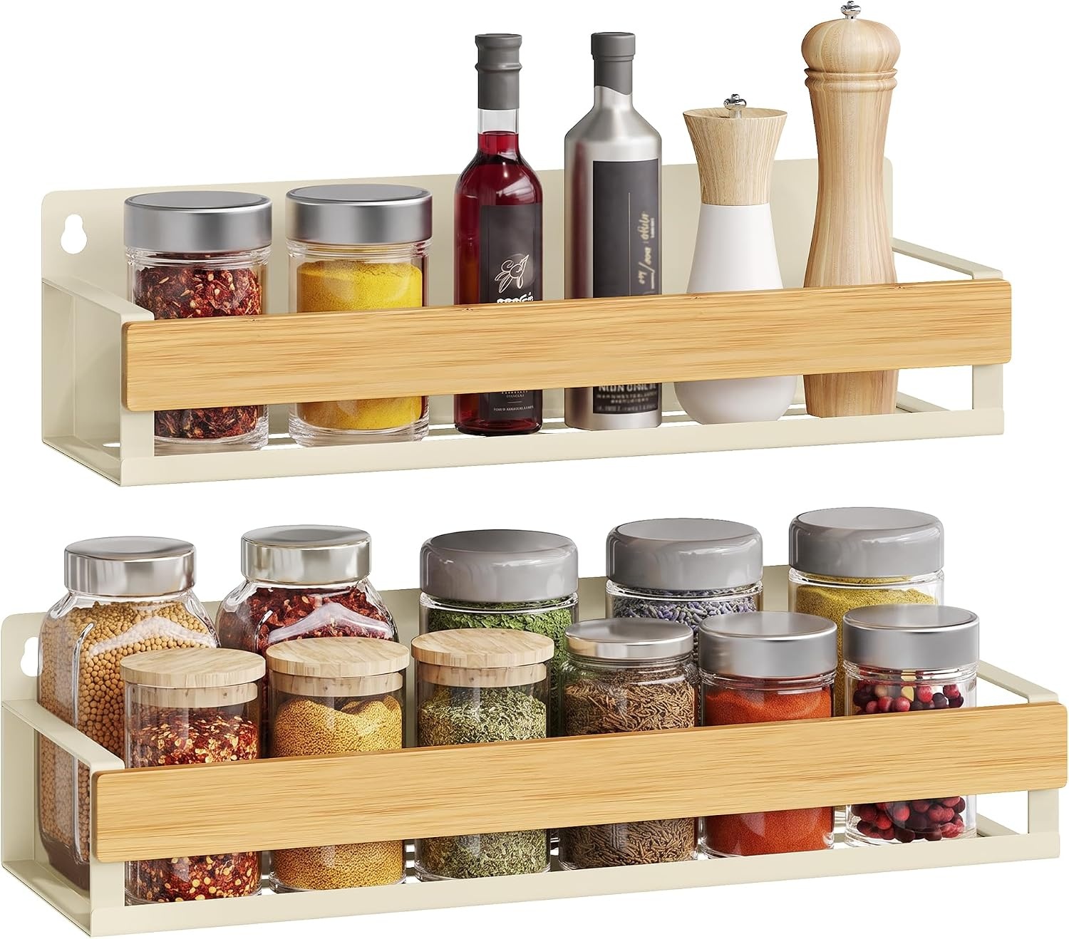 image:imageSONGMICS 4 Pack Spice Rack Wall Mount WidenedCream White Light Bamboo